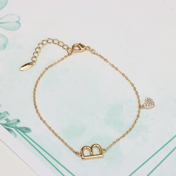 Rose Gold Bracelet with Heart Charm and Initial B Design, XPBL0650 - Picture 4 of 12